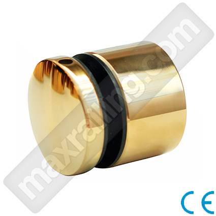 Държач Ø50 на стъкло от 8мм. до 20мм, остояние 30мм. Неръждаема стомана AISI 304. Златен огледален.